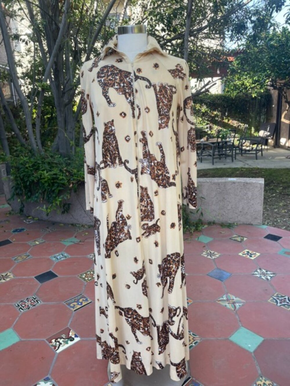 1970s Leopard Zip-up Caftan/Housedress
